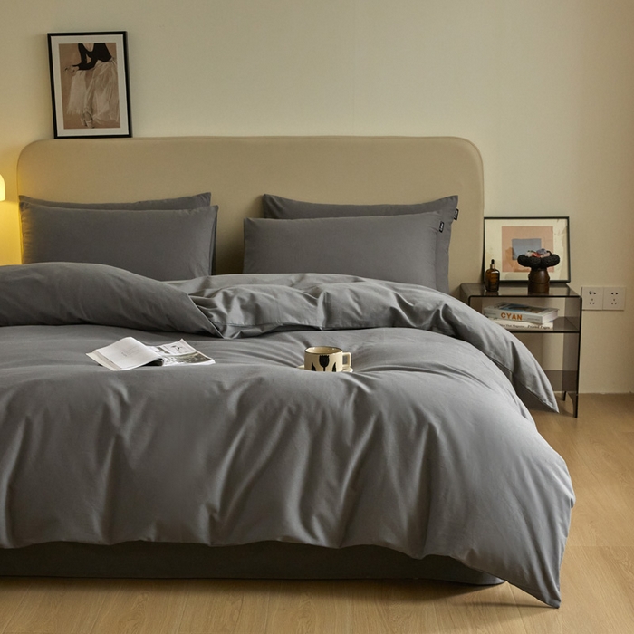 91家纺网 家纺一手货源 找家纺 涵宸家纺 2024新款全棉磨毛四件套纯厚系列（轻）-单被套 纯厚-高级灰