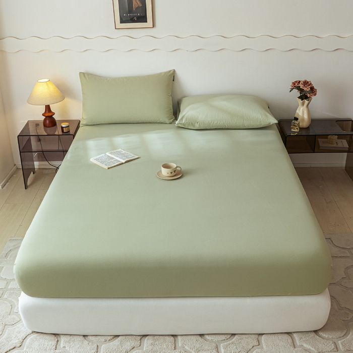 91家纺网 家纺一手货源 找家纺 涵宸家纺 2024新款全棉磨毛四件套纯厚系列-单床笠 a古今绿