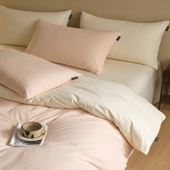 91家纺网 家纺一手货源 找家纺 涵宸家纺 2024新款全棉磨毛四件套纯厚系列（轻）-单被套 纯厚（樱花粉+奶白）