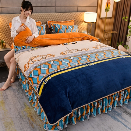 91家纺网 家纺一手货源 找家纺 (总）曼尼2025新品高克重直播印花牛奶绒四件套床裙款法莱绒金貂珊瑚绒