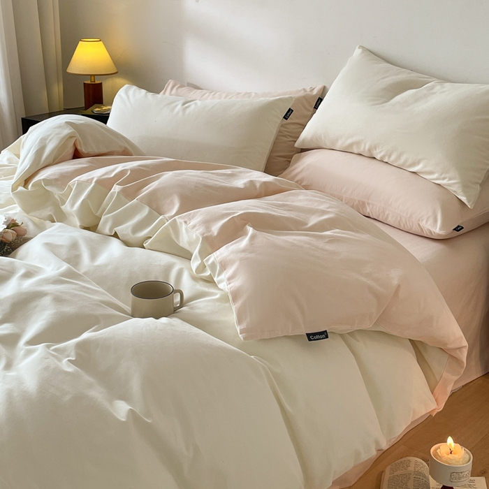 91家纺网 家纺一手货源 找家纺 涵宸家纺 2024新款全棉磨毛四件套纯厚系列（简）-四件套 纯厚（奶白+白桃）