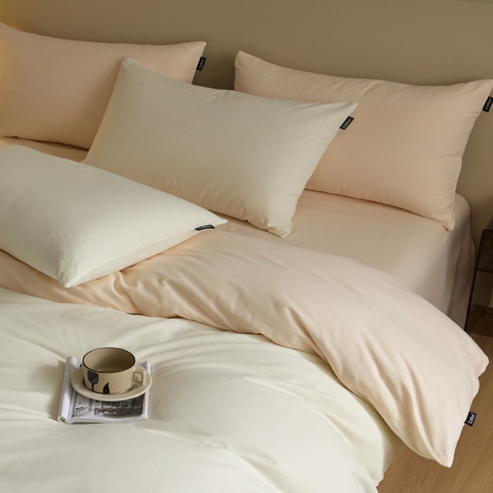 91家纺网 家纺一手货源 找家纺 涵宸家纺 2024新款全棉磨毛四件套纯厚系列（轻）-单被套 纯厚（奶白+白桃）