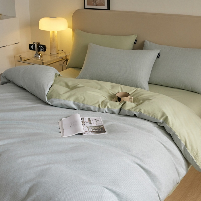 91家纺网 家纺一手货源 找家纺 涵宸家纺 2024新款全棉磨毛四件套纯厚系列（轻）-单被套 纯厚-枝条绿