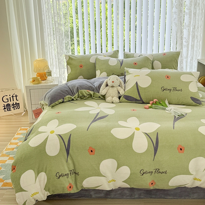 91家纺网 家纺一手货源 找家纺 觅妮家纺 2025新款高克重秋冬加厚印花牛奶绒四件套 花漫