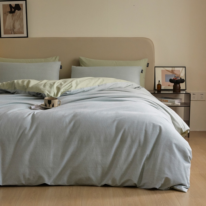 91家纺网 家纺一手货源 找家纺 涵宸家纺 2024新款全棉磨毛四件套纯厚系列（轻）-单被套 纯厚-枝条绿