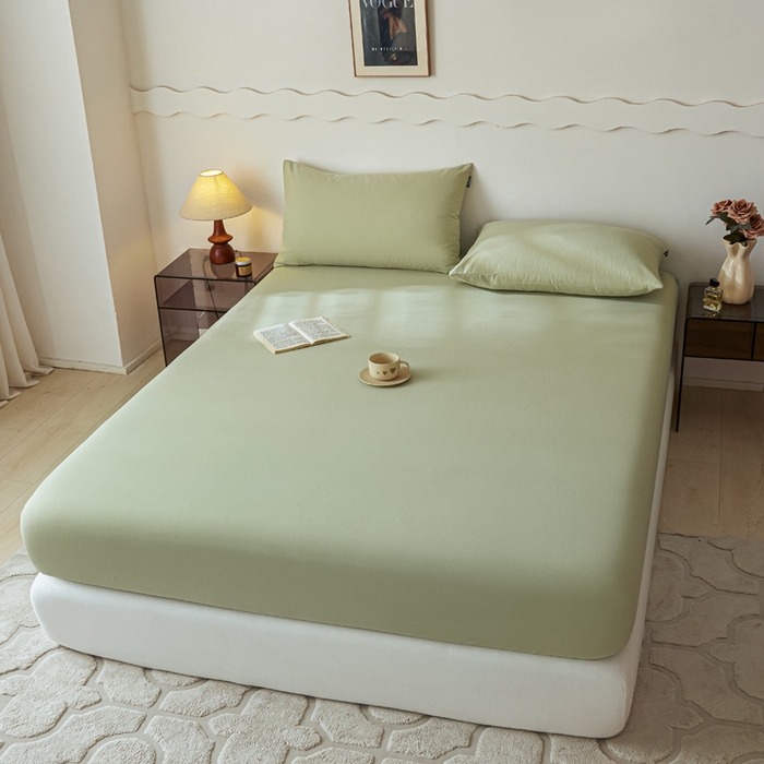 91家纺网 家纺一手货源 找家纺 涵宸家纺 2024新款全棉磨毛四件套纯厚系列-单床笠 a古今绿