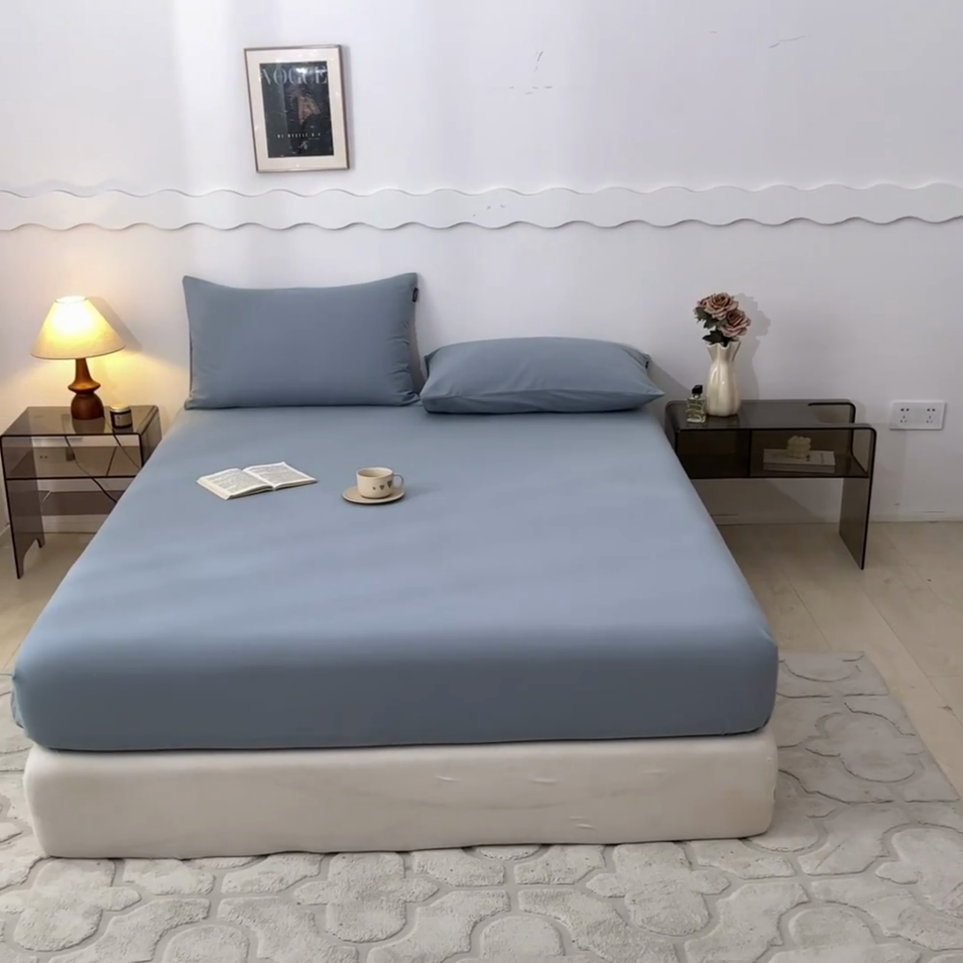 91家纺网 家纺一手货源 找家纺 涵宸家纺 2024新款全棉磨毛四件套纯厚系列-单床笠 a星耀兰