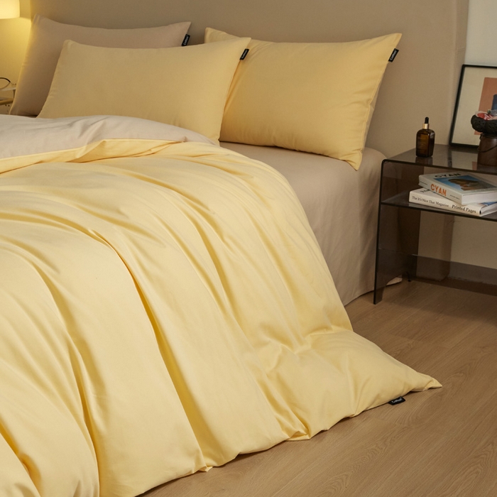 91家纺网 家纺一手货源 找家纺 涵宸家纺 2024新款全棉磨毛四件套纯厚系列（轻）-四件套 纯厚（嫩黄+茶色）