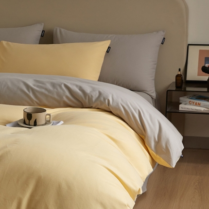 涵宸家纺 2024新款全棉磨毛四件套纯厚系列（轻）-四件套 纯厚（嫩黄+漫灰）