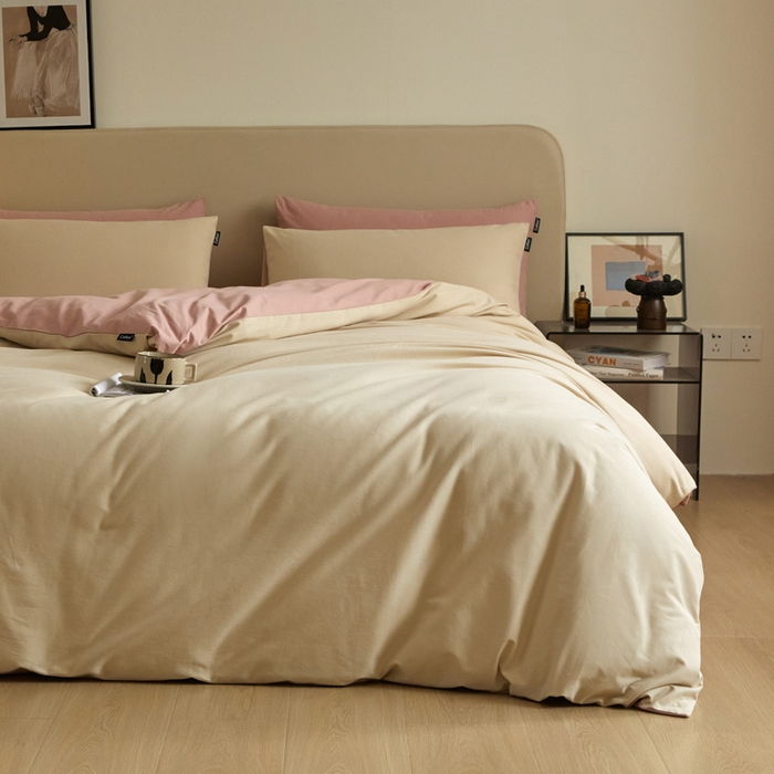 91家纺网 家纺一手货源 找家纺 涵宸家纺 2024新款全棉磨毛四件套纯厚系列（轻）-四件套 纯厚（奶茶色+豆沙）