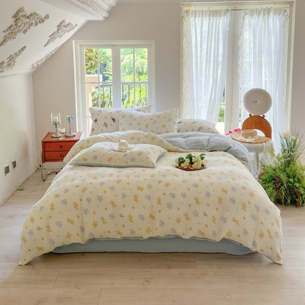 木楌  2025新款全棉A类皱皱纱印花四件套海皮狗