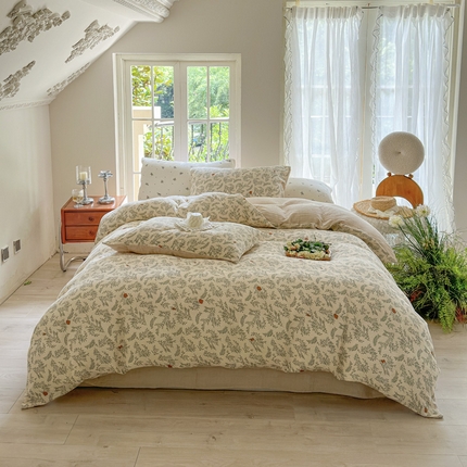 木楌  2025新款全棉A类皱皱纱印花四件套木兰