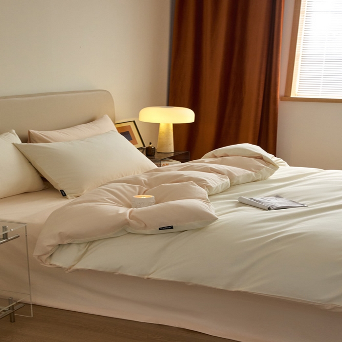 91家纺网 家纺一手货源 找家纺 涵宸家纺 2024新款全棉磨毛四件套纯厚系列（轻）-四件套 纯厚（奶白+白桃）