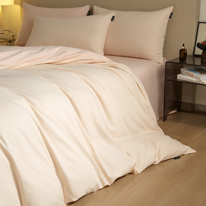 91家纺网 家纺一手货源 找家纺 涵宸家纺 2024新款全棉磨毛四件套纯厚系列（轻）-四件套 纯厚（白桃+粉）