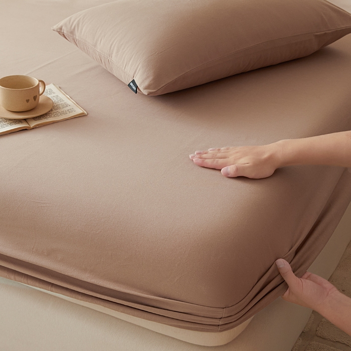 91家纺网 家纺一手货源 找家纺 涵宸家纺 2024新款全棉磨毛四件套纯厚系列-单床笠 a复古棕