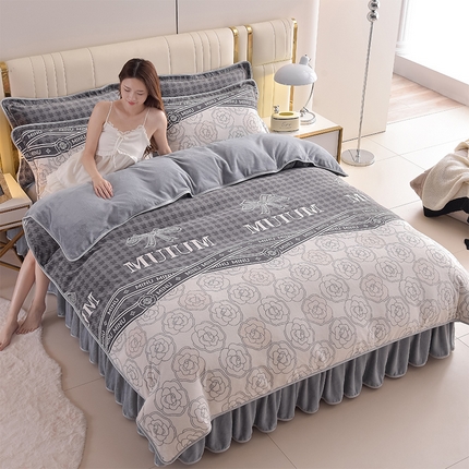 91家纺网 家纺一手货源 找家纺 (总）曼尼2025新品高克重直播印花牛奶绒四件套床裙款法莱绒金貂珊瑚绒