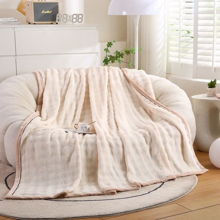 91家纺网 家纺一手货源 找家纺 永乐家居 2024新款暖绒泡泡情毯子毛毯 暖绒泡泡情毯-云朵米白泡泡暖