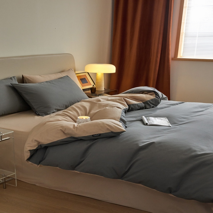 91家纺网 家纺一手货源 找家纺 涵宸家纺 2024新款全棉磨毛四件套纯厚系列（轻）-四件套 纯厚（高级灰+棕）