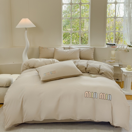 星尚家纺 2024新款A类全棉水洗棉刺绣四件套-缪系列 奶卡其