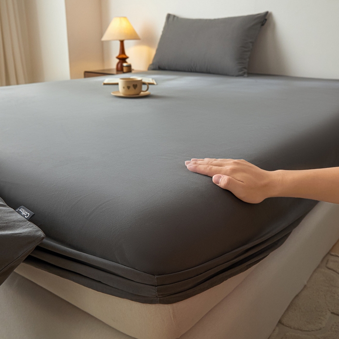 91家纺网 家纺一手货源 找家纺 涵宸家纺 2024新款全棉磨毛四件套纯厚系列-单床笠 a高级灰