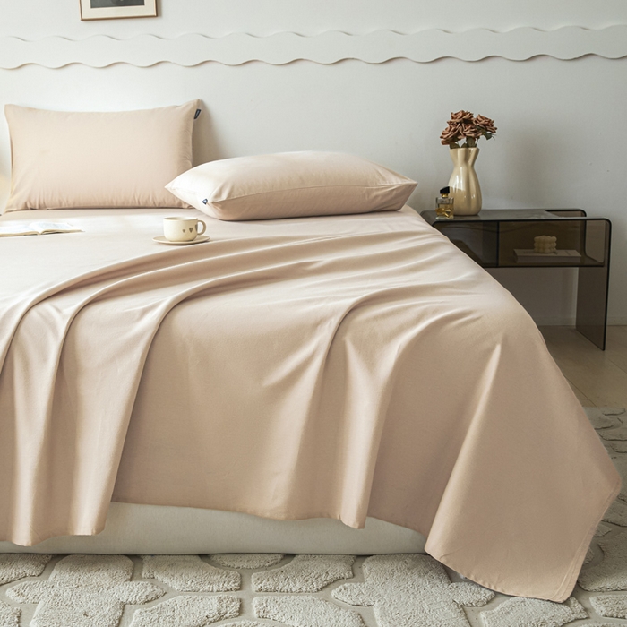 91家纺网 家纺一手货源 找家纺 涵宸家纺 2024新款全棉磨毛四件套纯厚系列-单床单 a白桃