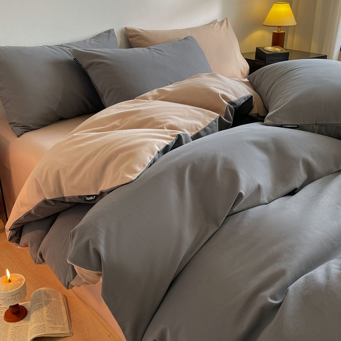 91家纺网 家纺一手货源 找家纺 涵宸家纺 2024新款全棉磨毛四件套纯厚系列（简）-四件套 纯厚（高级灰+棕）