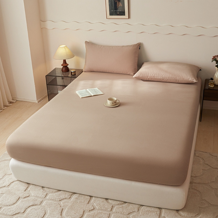 91家纺网 家纺一手货源 找家纺 涵宸家纺 2024新款全棉磨毛四件套纯厚系列-单床笠 a复古棕