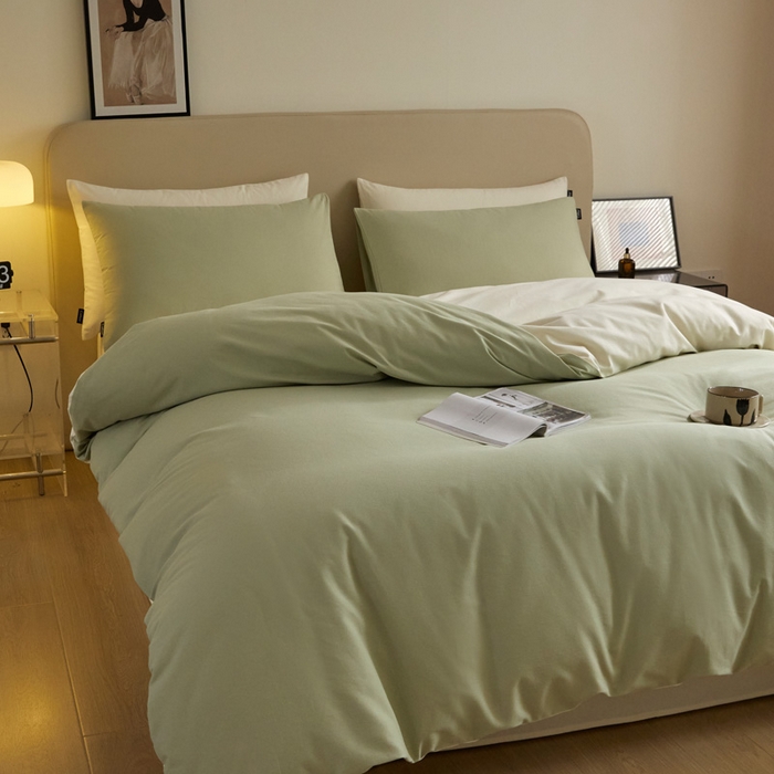 91家纺网 家纺一手货源 找家纺 涵宸家纺 2024新款全棉磨毛四件套纯厚系列（轻）-四件套 纯厚（古今绿+奶白）