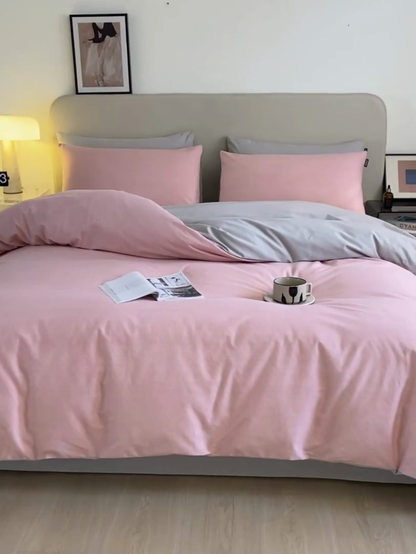 91家纺网 家纺一手货源 找家纺 涵宸家纺 2024新款全棉磨毛四件套纯厚系列（轻）-四件套 纯厚（豆沙+漫灰）