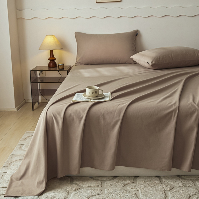 91家纺网 家纺一手货源 找家纺 涵宸家纺 2024新款全棉磨毛四件套纯厚系列-单床单 a复古棕