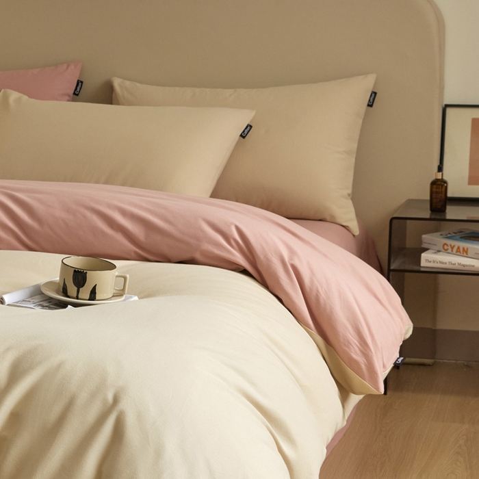 91家纺网 家纺一手货源 找家纺 涵宸家纺 2024新款全棉磨毛四件套纯厚系列（轻）-四件套 纯厚（奶茶色+豆沙）