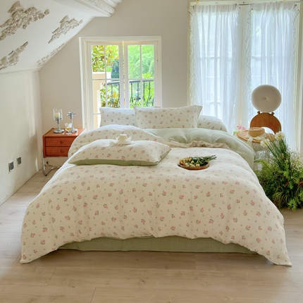 91家纺网 家纺一手货源 找家纺 （总）木楌  2025新款全棉A类皱皱纱印花四件套