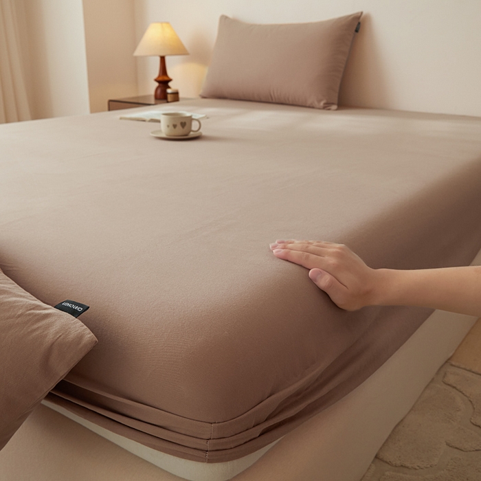 91家纺网 家纺一手货源 找家纺 涵宸家纺 2024新款全棉磨毛四件套纯厚系列-单床笠 a复古棕