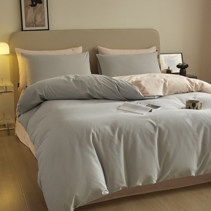 91家纺网 家纺一手货源 找家纺 涵宸家纺 2024新款全棉磨毛四件套纯厚系列（轻）-四件套 纯厚（兰灰+粉）