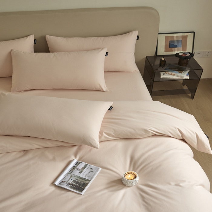 91家纺网 家纺一手货源 找家纺 涵宸家纺 2024新款全棉磨毛四件套纯厚系列（轻）-四件套 纯厚-樱花粉