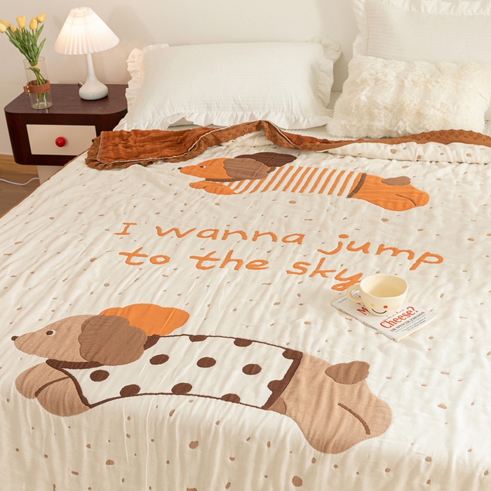 91家纺网 家纺一手货源 找家纺 乐家毛巾被 2024新款十层纱布泡芙被 斑点狗