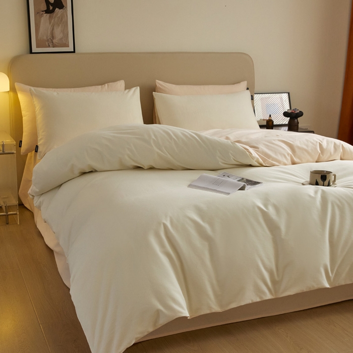 91家纺网 家纺一手货源 找家纺 涵宸家纺 2024新款全棉磨毛四件套纯厚系列（轻）-单被套 纯厚（奶白+白桃）