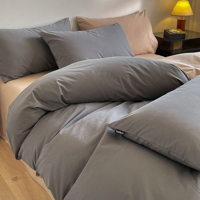 91家纺网 家纺一手货源 找家纺 涵宸家纺 2024新款全棉磨毛四件套纯厚系列（简）-四件套 纯厚（高级灰+棕）