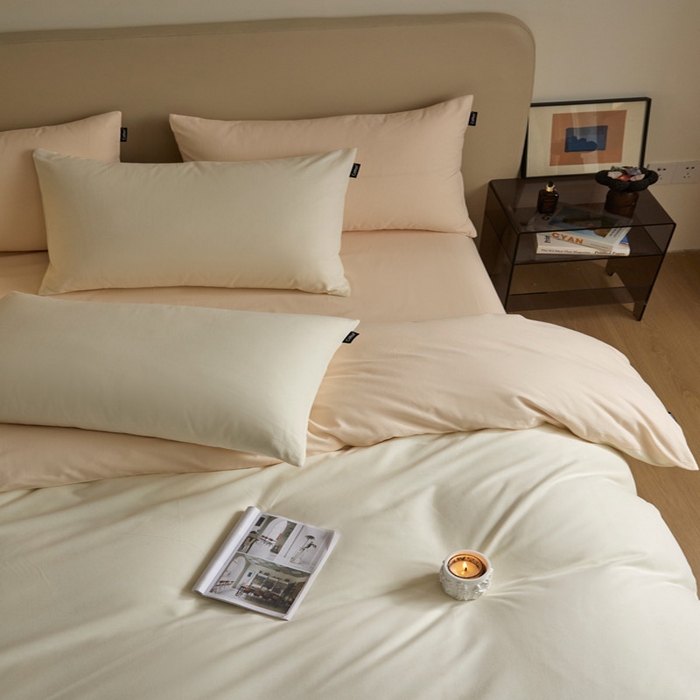 91家纺网 家纺一手货源 找家纺 涵宸家纺 2024新款全棉磨毛四件套纯厚系列（轻）-四件套 纯厚（奶白+白桃）