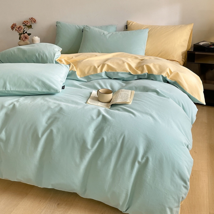 91家纺网 家纺一手货源 找家纺 涵宸家纺 2024新款全棉磨毛四件套纯厚系列（简）-四件套 纯厚（爱琴海+黄）