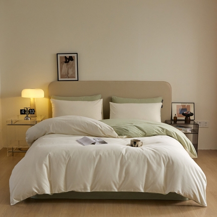 涵宸家纺 2024新款全棉磨毛四件套纯厚系列（轻）-单被套 纯厚（奶白+绿）