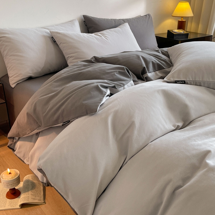 91家纺网 家纺一手货源 找家纺 涵宸家纺 2024新款全棉磨毛四件套纯厚系列（简）-四件套 纯厚（兰灰+灰）