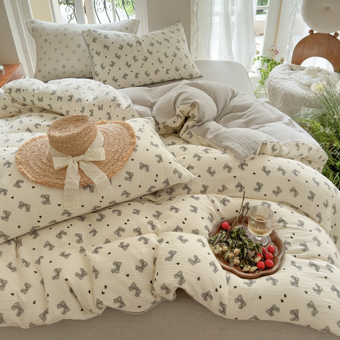 91家纺网 家纺一手货源 找家纺 木楌  2025新款全棉A类皱皱纱印花四件套 涵雅