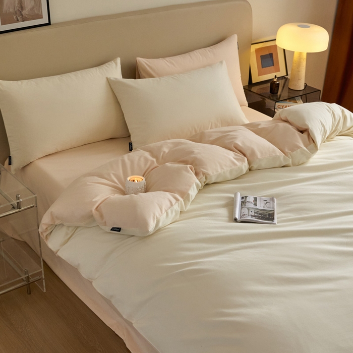 91家纺网 家纺一手货源 找家纺 涵宸家纺 2024新款全棉磨毛四件套纯厚系列（轻）-四件套 纯厚（奶白+白桃）