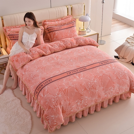 91家纺网 家纺一手货源 找家纺 (总）曼尼2025新品高克重直播印花牛奶绒四件套床裙款法莱绒金貂珊瑚绒