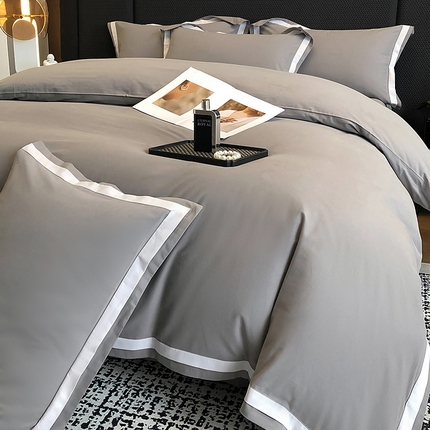 家居1号家纺 2024秋冬新疆长绒棉体双拼纯色磨毛四件套-杰西 杰西-高级灰