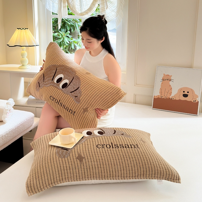 91家纺网 家纺一手货源 找家纺 朴尔家纺-毛巾被 2024新款纯棉纱布枕巾一对装家用全棉吸汗枕头毛巾加大防滑防头油情侣学生 牛角甜包52*75cm一对