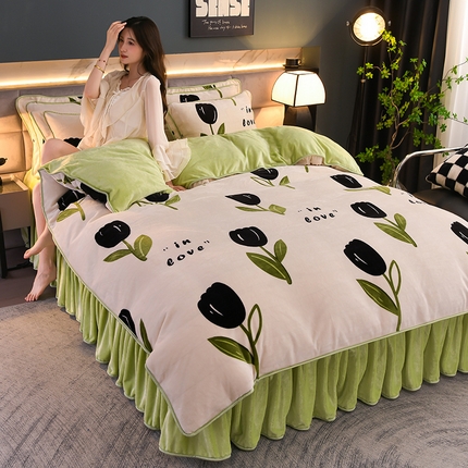 91家纺网 家纺一手货源 找家纺 (总）曼尼2025新品高克重直播印花牛奶绒四件套床裙款法莱绒金貂珊瑚绒