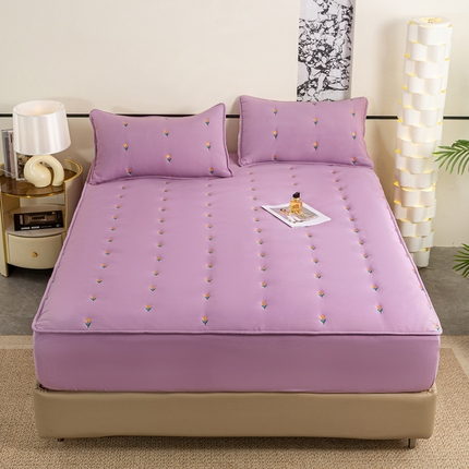 米柳家纺 2024新款水洗棉大豆夹棉床笠 郁金香-黛紫