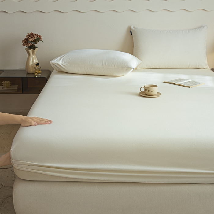 91家纺网 家纺一手货源 找家纺 涵宸家纺 2024新款全棉磨毛四件套纯厚系列-单床笠 a奶白